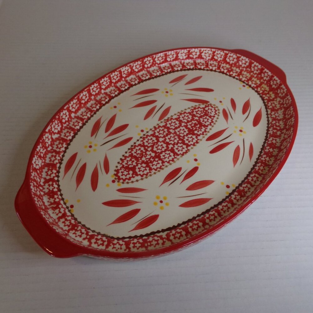 Temp-tations Oval Plate Red Platter Serving Tray Dish Tara Ceramic